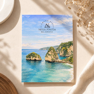 Cartão Postal De Festividades Praia de Diamante Bali Aquarela Mar Turquesa
