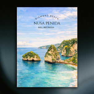 Cartão Postal De Festividades Praia de Diamante Bali Aquarela Mar Turquesa