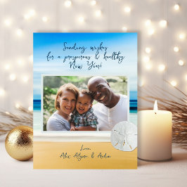 Cartão Postal De Festividades Praia de Dólar de Areia Feliz Ano Novo Foto Cartão