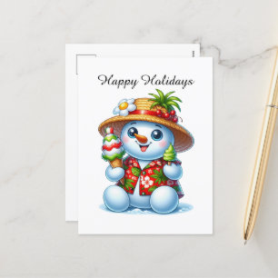 Cartão Postal De Festividades Praia festiva e personalizável Snowman