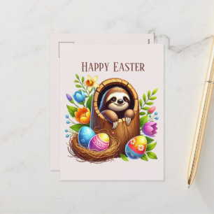 Cartão Postal De Festividades preguiça-Felz pascoa