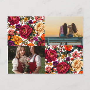 Cartão Postal De Festividades Presente de Amor Floral Moderno Estético