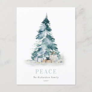 Cartão Postal De Festividades Presente de Árvore de Natal de Pinheiro de Aquarel