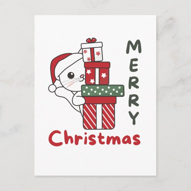 Cartão Postal De Festividades Presente de Natal de Gato Animais de Inverno Gatos (Frente)
