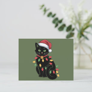 Cartão Postal De Festividades Presente de Natal para Gatos Pretos, Gatinho de Na