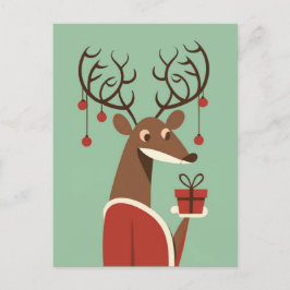 Cartão Postal De Festividades Presente de presente de rena de Natal minimalista