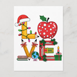 Cartão Postal De Festividades Presente de Professor Lápis de Amor Maçã Livros