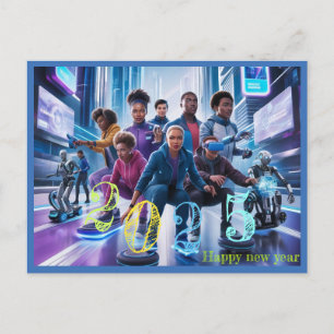 Cartão Postal De Festividades presente de tipografia do feliz ano novo 2025