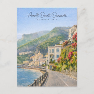 Cartão Postal De Festividades Presente de Viagem Romântico em Aquarela da Costa