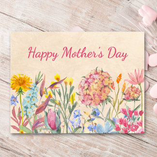 Cartão Postal De Festividades Presente do Dia das Mães Flores Aquarela