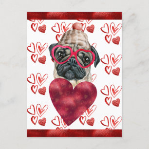 Cartão Postal De Festividades Presente no Namorados do Cachorro Pug Hearts Dog L