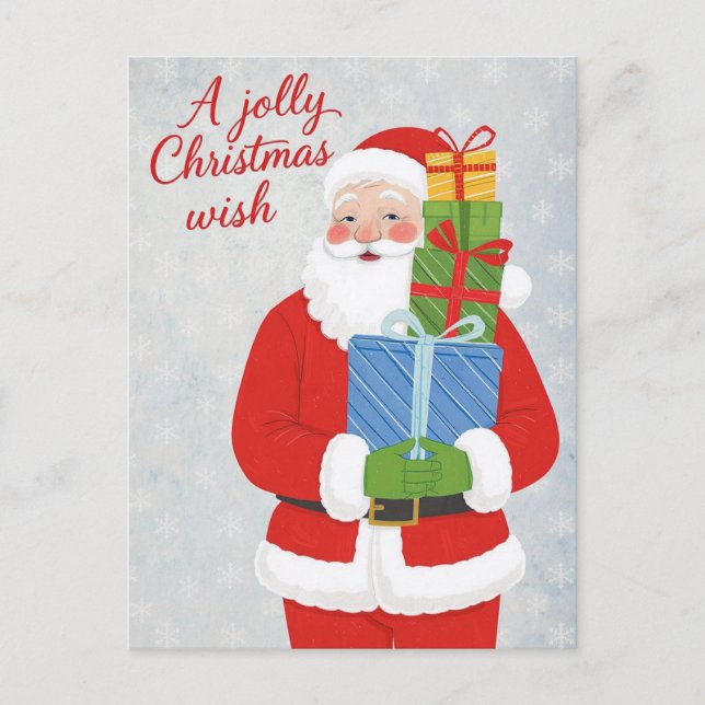 Cartão Postal De Festividades Presentes Alegres do Papai Noel Clássico (Frente)
