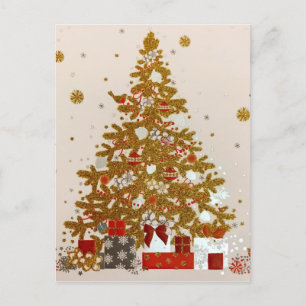 Cartão Postal De Festividades Presentes de Árvore Dourada de Natal Cozy