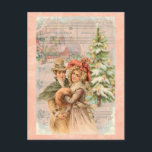 Cartão Postal De Festividades Presentes de Casal de Natal vitorianos<br><div class="desc">Casal brilhante vitoriano ou regente com tema de Natal. Uma árvore de Natal carregada de neve e notas de música estão no fundo. Os itens fazem presentes de excelente para a época de férias.</div>
