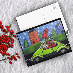 Cartão Postal De Festividades Presentes de Compras de Natal no Carro
