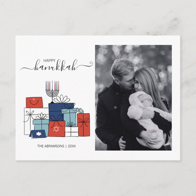Cartão Postal De Festividades Presentes de Hanukkah & Postais de Foto de Férias  (Frente)