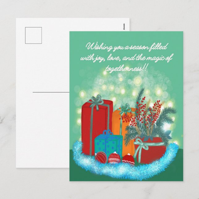 Cartão Postal De Festividades Presentes de Natal (Frente/Verso)