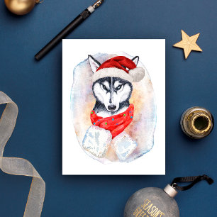 Cartão Postal De Festividades Presentes de Natal do Husky Siberiano Para Amantes