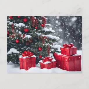 Cartão Postal De Festividades Presentes De Natal Na Neve