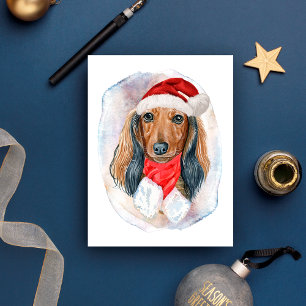 Cartão Postal De Festividades Presentes de Natal para Dachshund de Cabelo Compri
