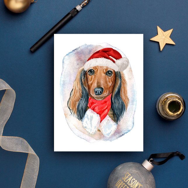 Cartão Postal De Festividades Presentes de Natal para Dachshund de Cabelo Compri (Criador carregado)