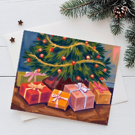 Cartão Postal De Festividades Presentes Debaixo da Árvore | Cartão de Natal