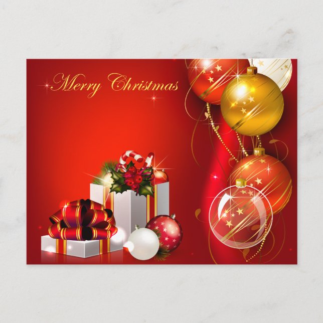 Cartão Postal De Festividades Presentes e ornamentos de Natal (Frente)