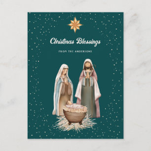 Cartão Postal De Festividades Presépio Verde Estrela de Natal Cristã