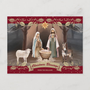 Cartão Postal De Festividades Presépio Vermelho Natal Cristão Religioso