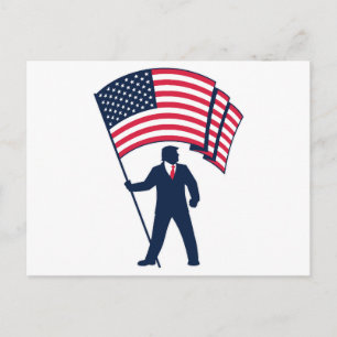 Cartão Postal De Festividades Presidente Trump Portando a Bandeira dos EUA