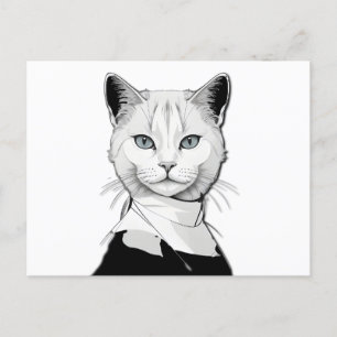 Cartão Postal De Festividades Preto Místico e Branco Gato de Salem