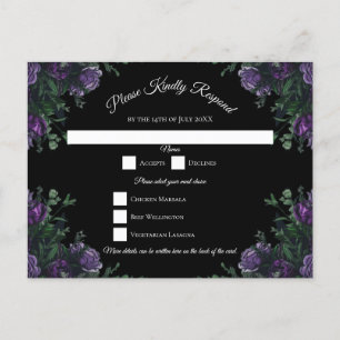 Cartão Postal De Festividades Preto Púrpura Floral Elegante Gótico