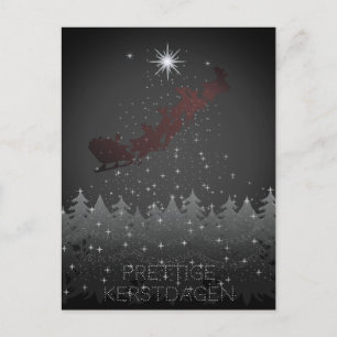 Cartão Postal De Festividades Prettige Kerstdagen Natal Eve Sky Stars Sleigh