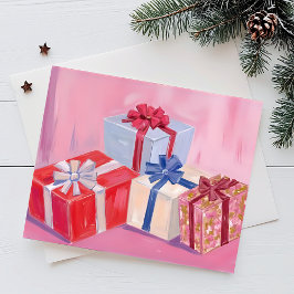 Cartão Postal De Festividades Pretty Pink Presents | Christmas Gifts Watercolor