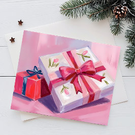 Cartão Postal De Festividades Pretty Pink Presents | Gift Celebration Painting