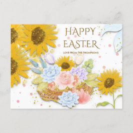 Cartão Postal De Festividades Primavera de girassol amarelo Felz pascoa floral b