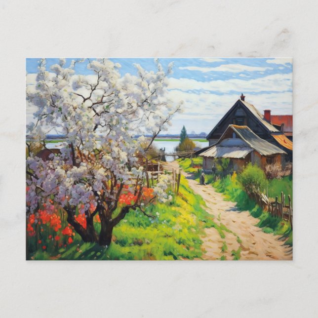Cartão Postal De Festividades Primavera Farmstead Cherry Blossoms em Sandy (Frente)