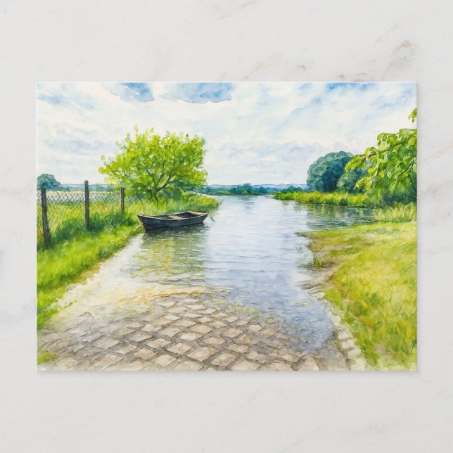 Cartão Postal De Festividades Primavera inundam a cena de Guelpe aquarell havell (Frente)