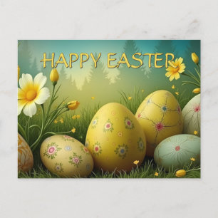 Cartão Postal De Festividades Primavera Magia com Ovos de Páscoa num Mar de Flor