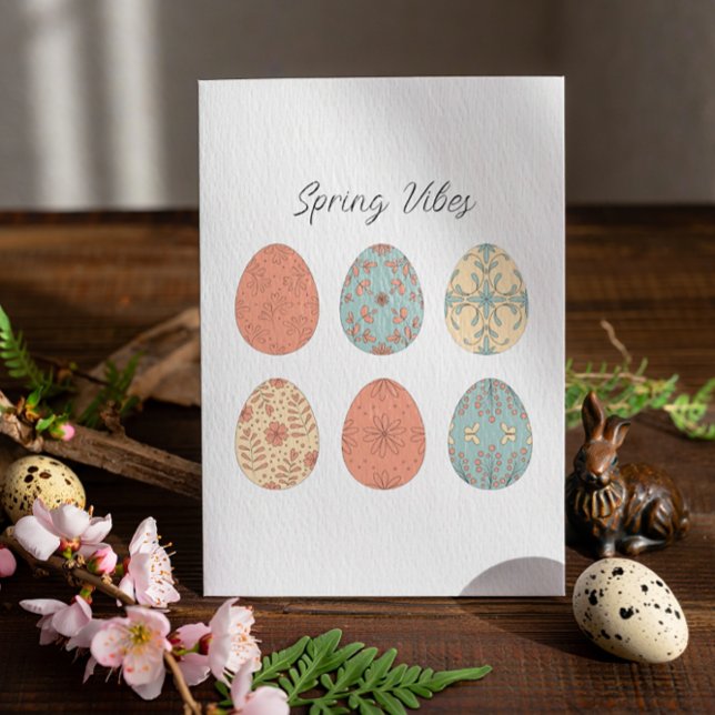 Cartão Postal De Festividades Primavera Vibes - Placa de Páscoa com Padrão Flora (Criador carregado)