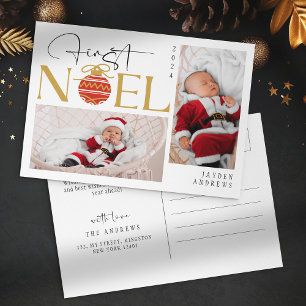 Cartão Postal De Festividades Primeira Foto de Natal do Bebê Minimalista