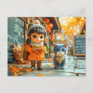 Cartão Postal De Festividades Primeiro Dia de Aula com Meu Gato