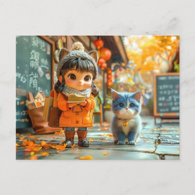 Cartão Postal De Festividades Primeiro Dia de Aula com Meu Gato (Frente)