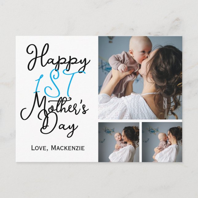 Cartão Postal De Festividades Primeiro Dia de Mãe Simples Oferecendo Três Colage (Frente)
