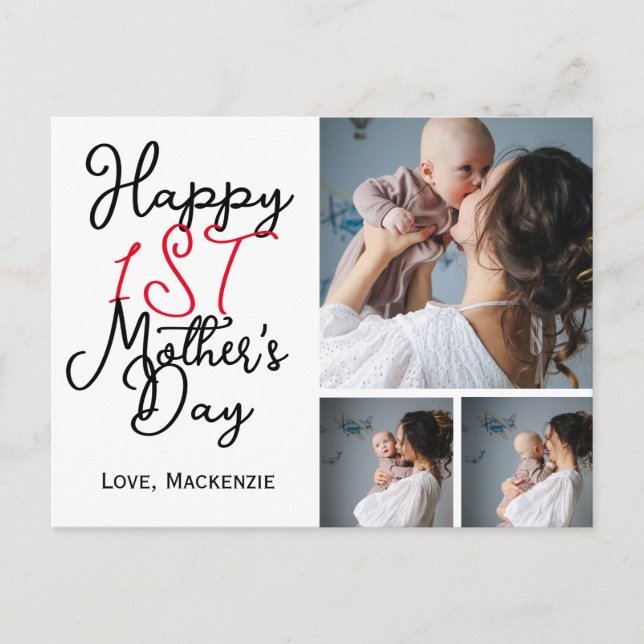 Cartão Postal De Festividades Primeiro Dia de Mãe Simples Oferecendo Três Colage (Frente)