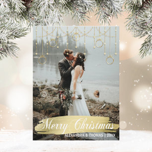 Cartão Postal De Festividades Primeiro Natal Casado Dourado   FOTO