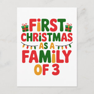 Cartão Postal De Festividades Primeiro Natal como Família de 3 Roupas Engraçadas