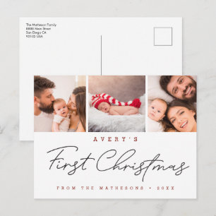 Cartão Postal De Festividades Primeiro Natal do Bebê Moderno Colagem de 3 fotos
