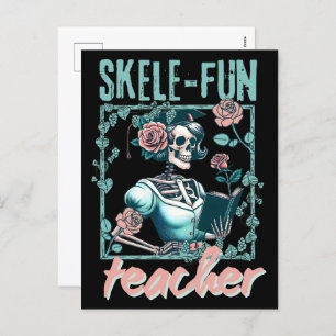 Cartão Postal De Festividades Professor de escola primária de esqueleto Spooket