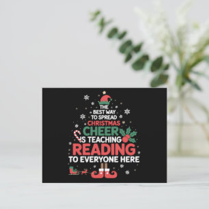 Cartão Postal De Festividades Professor de Leitura Elfo de Natal Alegria de Nata